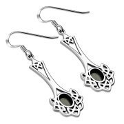 Labradorite Celtic Knot Silver Long Drop Dangle Hook Earrings - e184